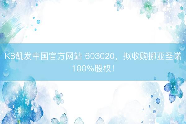 K8凯发中国官方网站 603020，拟收购挪亚圣诺100%股权！