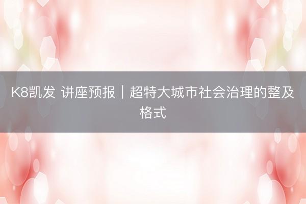 K8凯发 讲座预报｜超特大城市社会治理的整及格式